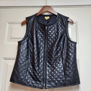 NBW – Caslon Black Leather Quilted Biker Vest Petite Medium